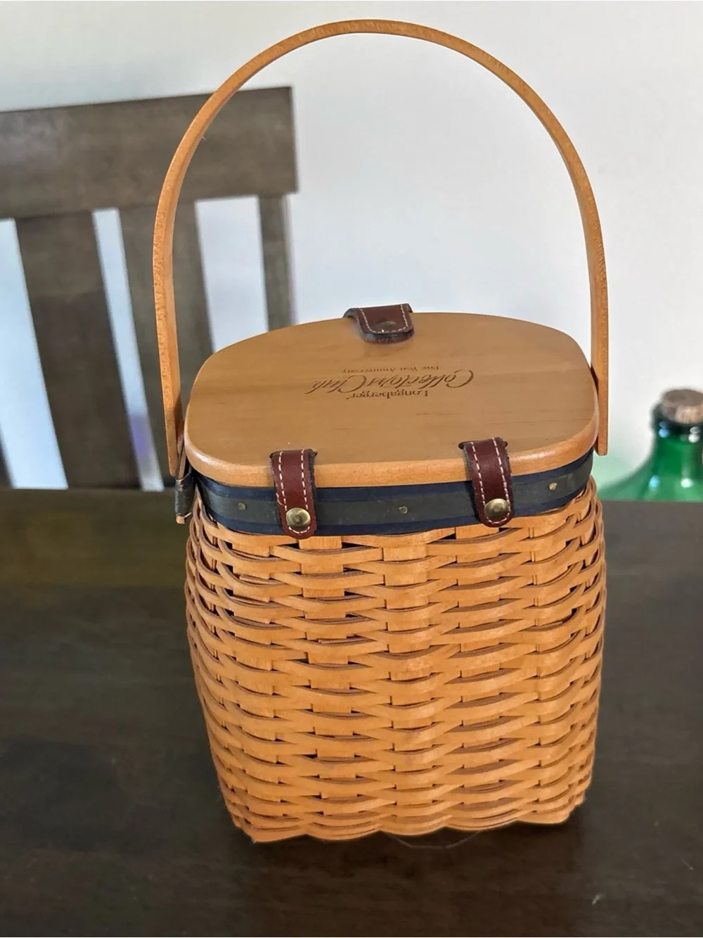 Longaberger Wood Collectors Club Lid with Brown Leather Accents